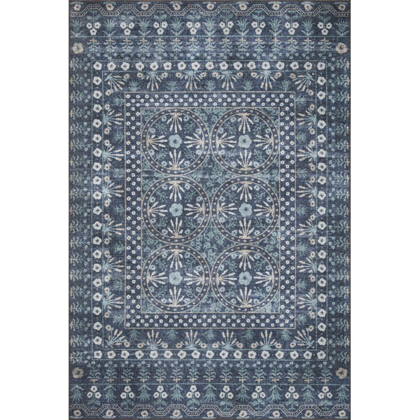 KANADEMONO ラグ　Chic Medallion Blue Rug Botanical Medallion Design Rug 120×180 – KANADEMONO